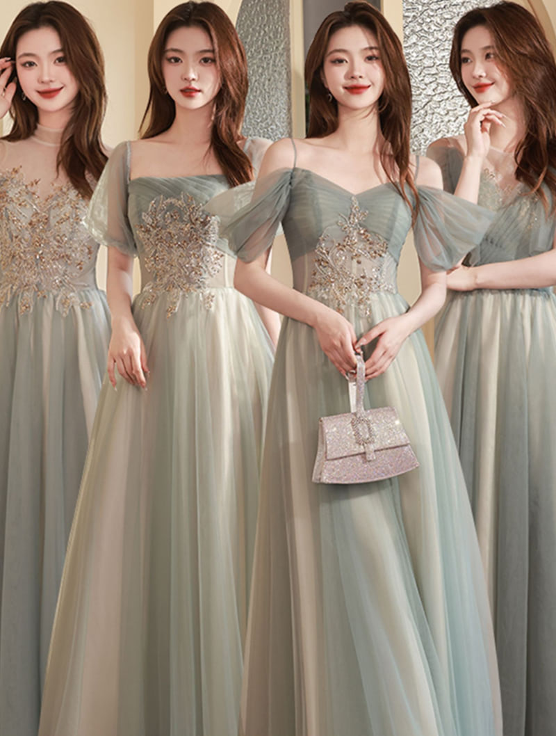 Women A Line Green Short Sleeve Plus Size Bridesmaid Long Dress01