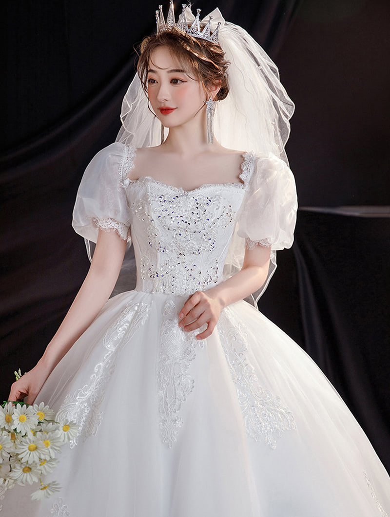 Women Simple Princess White Short Sleeve Wedding Maxi Dress01