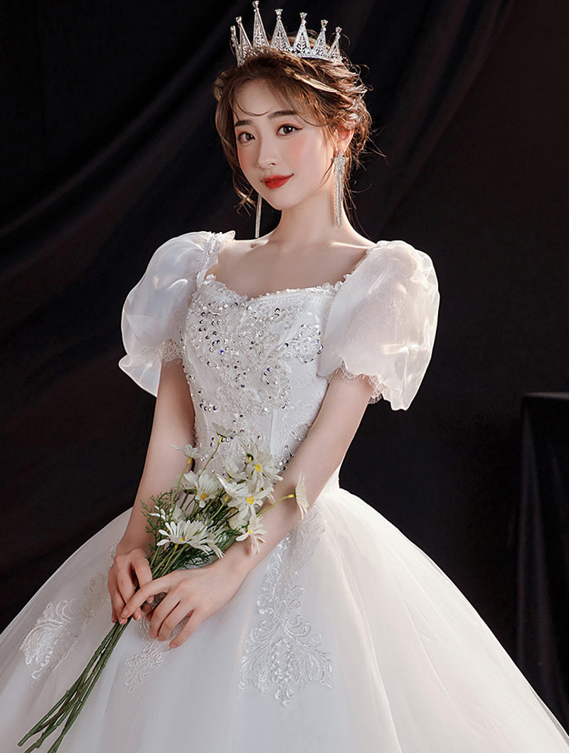 Women Simple Princess White Short Sleeve Wedding Maxi Dress01