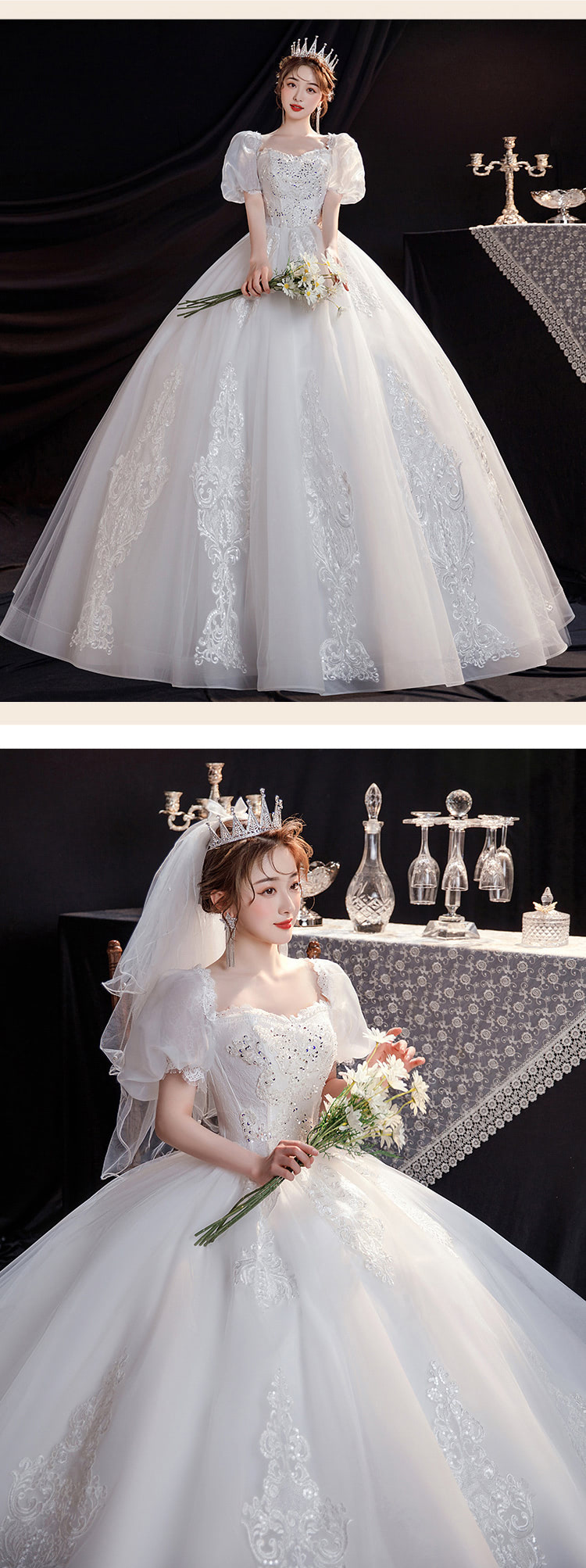 Women Simple Princess White Short Sleeve Wedding Maxi Dress13