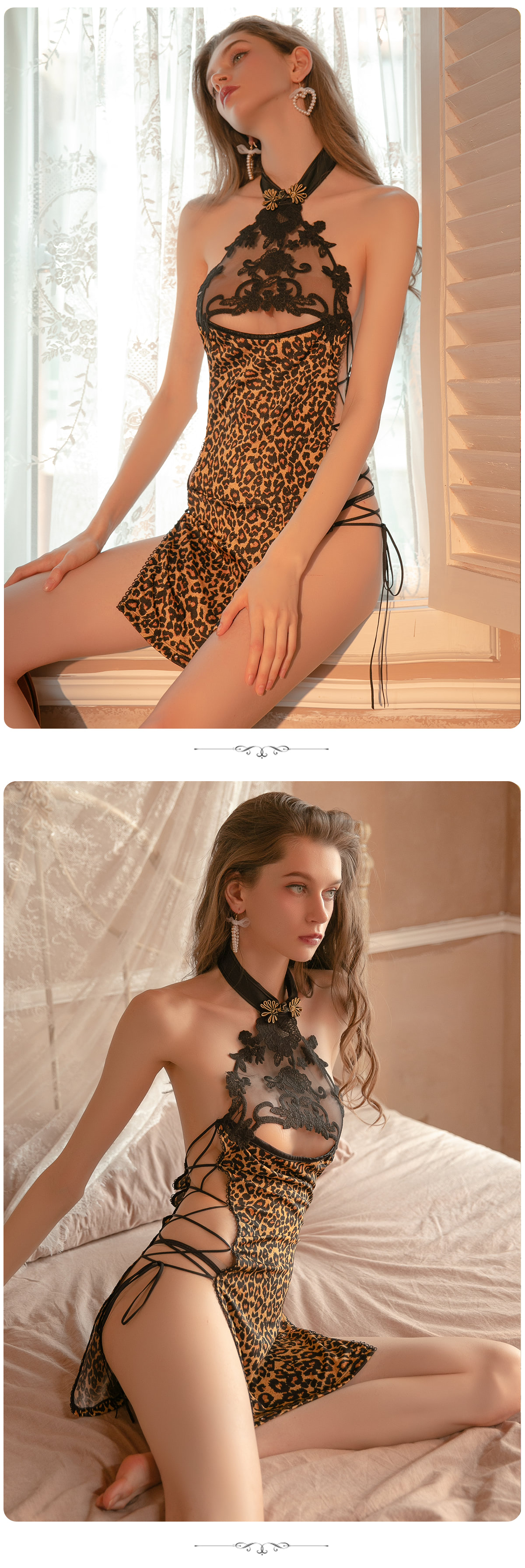 Women’s Sexy Leopard Print Lace Lingerie Night Dress Sleepwear08