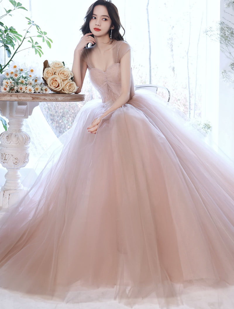 A Line Pink Tulle Long Dress for Prom Party and Homecoming02