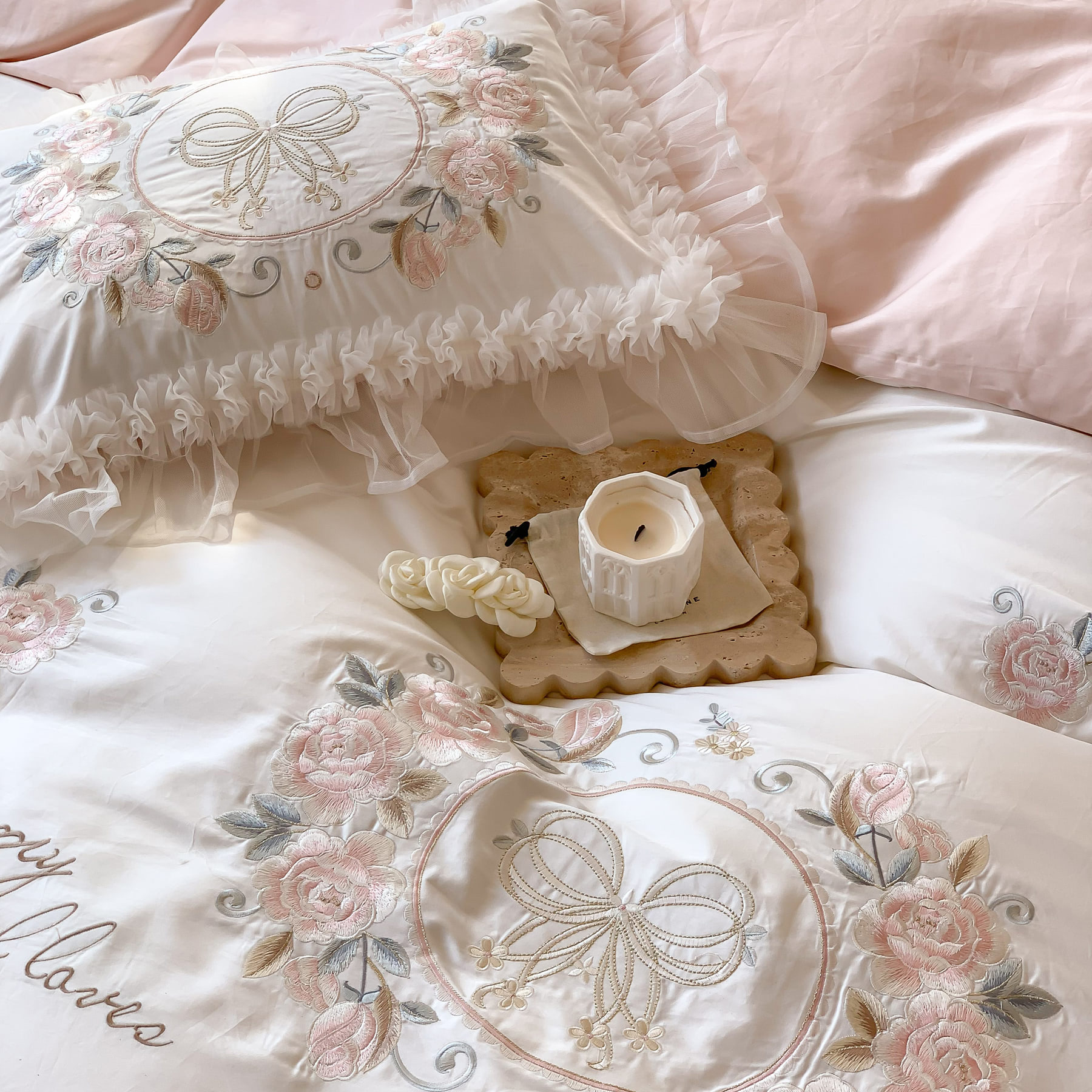 Aesthetic Embroidery Ruffle Duvet Cover Princess Bedding 4 Pcs Set05