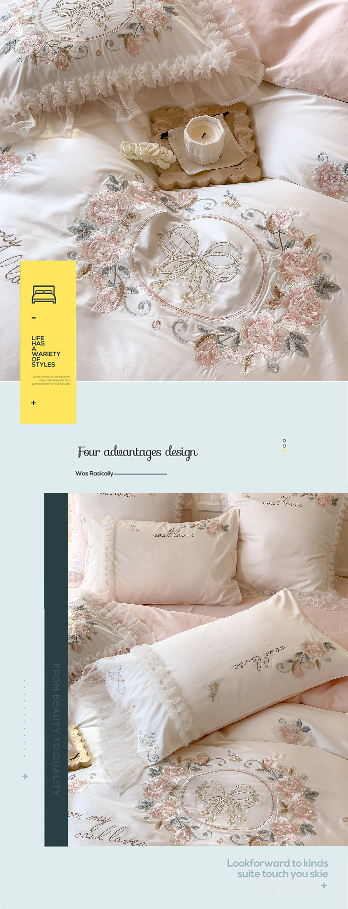 Aesthetic Embroidery Ruffle Duvet Cover Princess Bedding 4 Pcs Set09