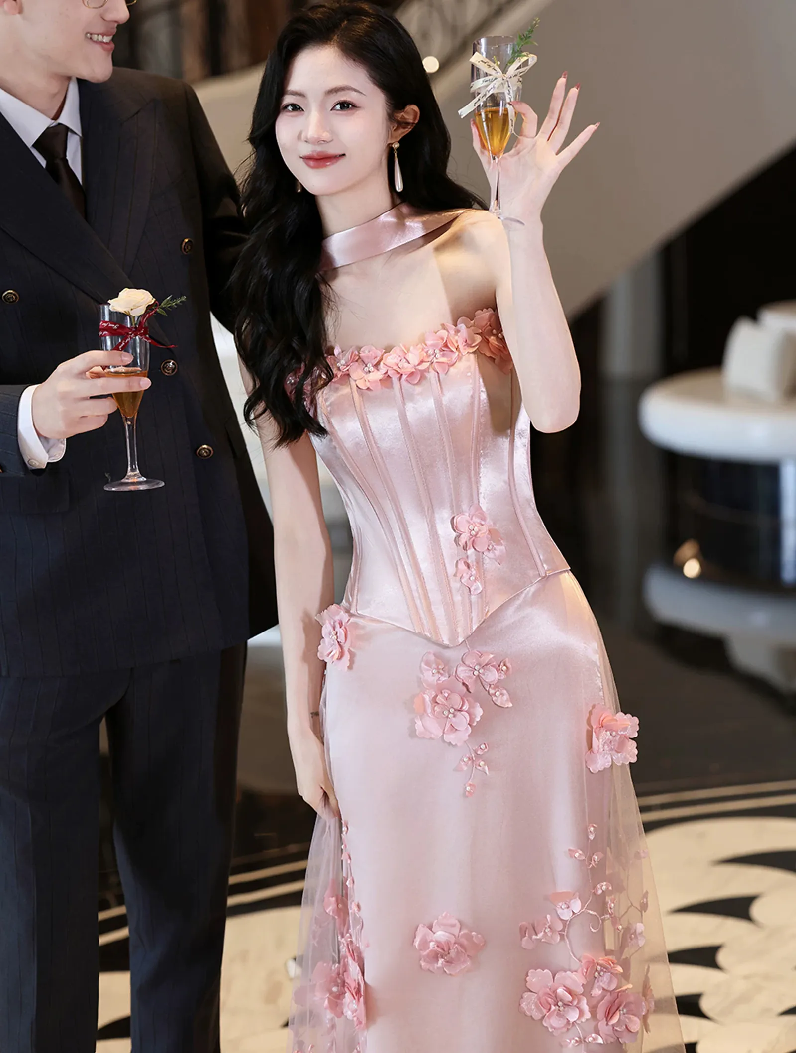 Blush Pink Princess 3D Floral Strapless Corset Evening Gown Prom Dress02