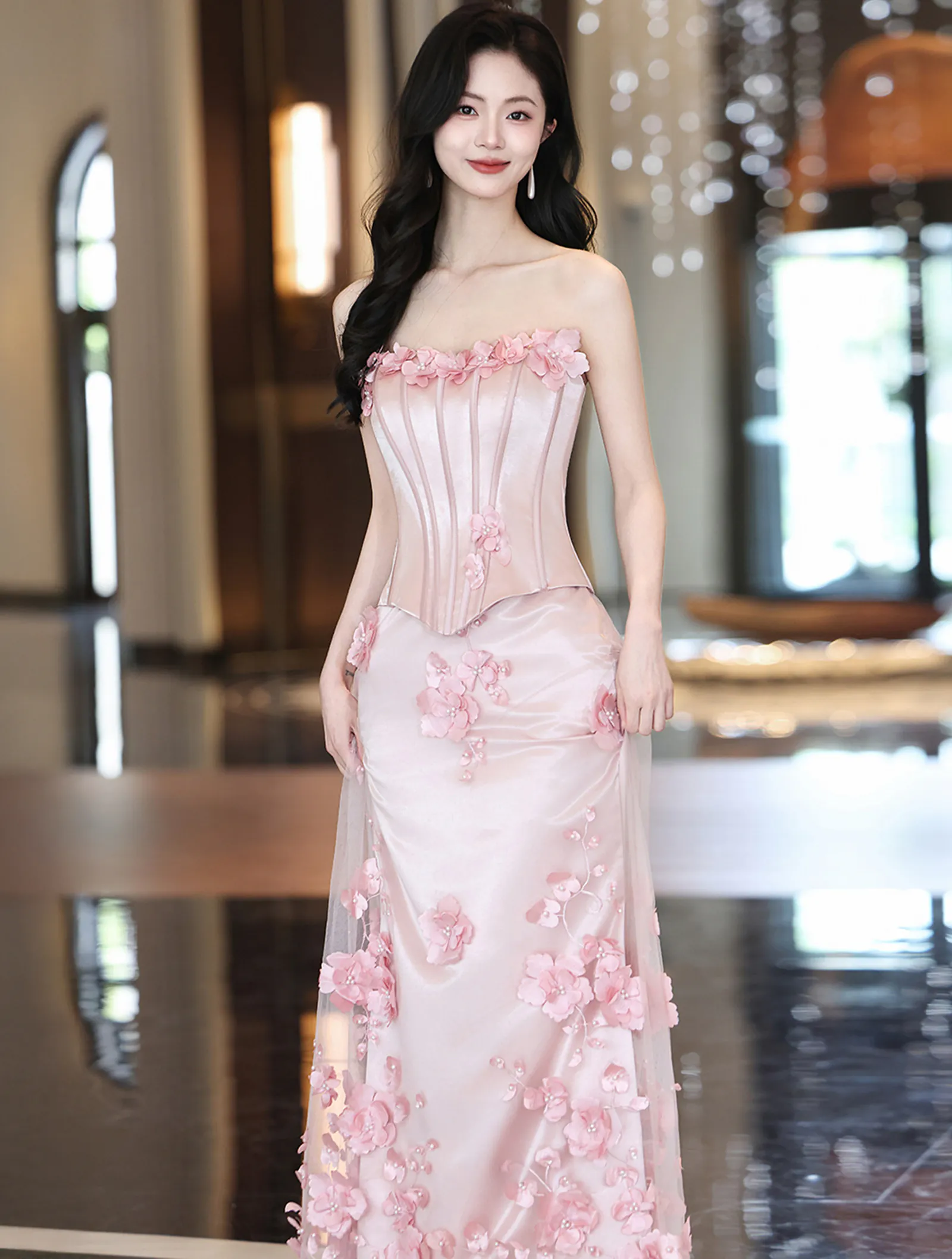 Blush Pink Princess 3D Floral Strapless Corset Evening Gown Prom Dress03 Blush Pink Princess 3D Floral Strapless Corset Evening Gown Prom Dress03