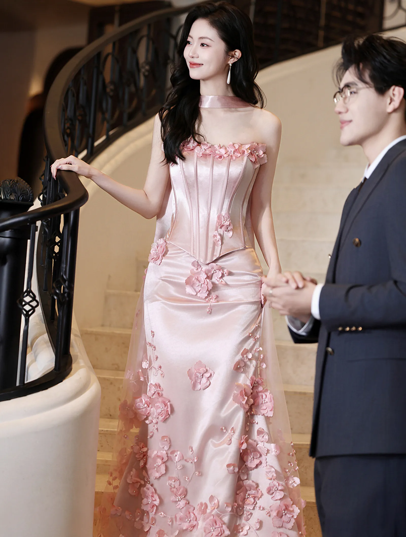 Blush Pink Princess 3D Floral Strapless Corset Evening Gown Prom Dress04 Blush Pink Princess 3D Floral Strapless Corset Evening Gown Prom Dress04