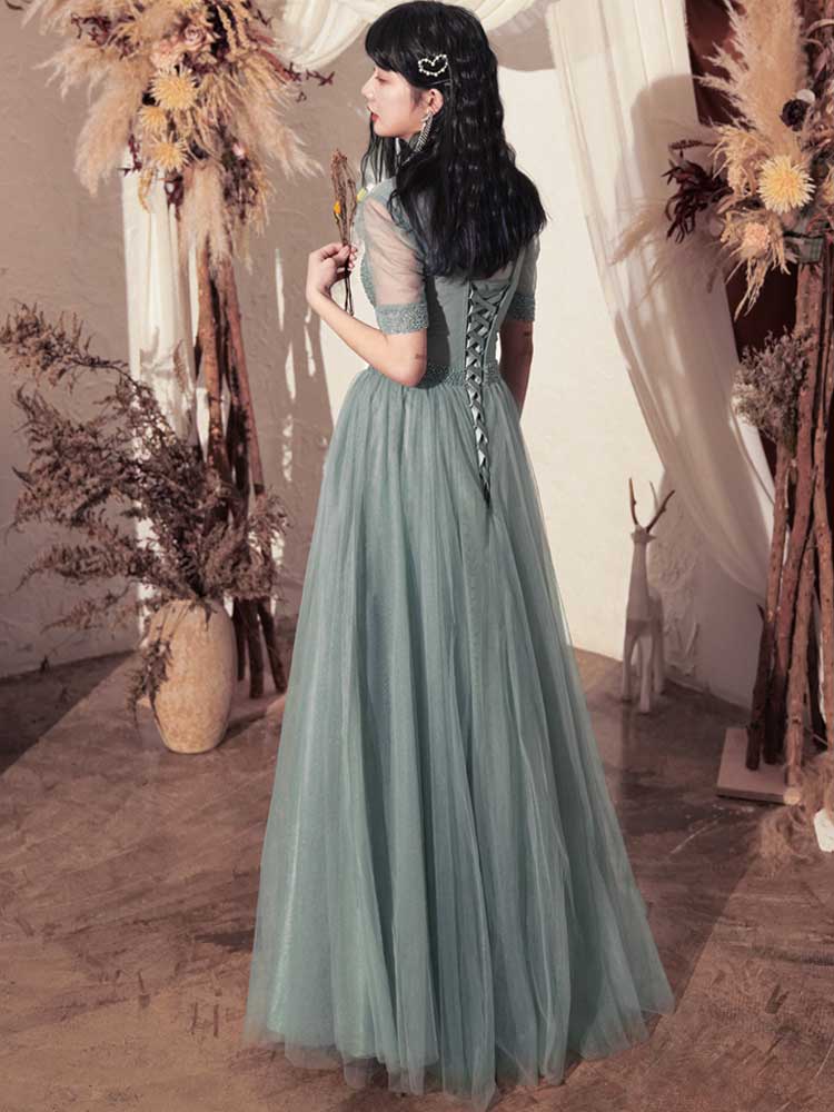 Charming Mint Green Short Sleeve Cocktail Prom Formal Maxi Dress05