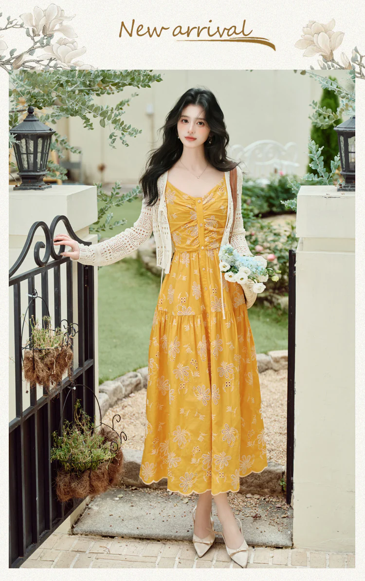 Chic-Boho-Yellow-Embroidery-Spaghetti-Strap-Dress-with-Crochet-Cardigan-Set07