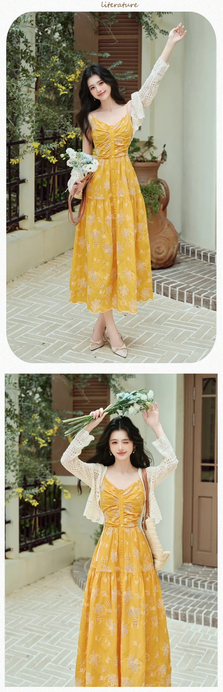 Chic-Boho-Yellow-Embroidery-Spaghetti-Strap-Dress-with-Crochet-Cardigan-Set11