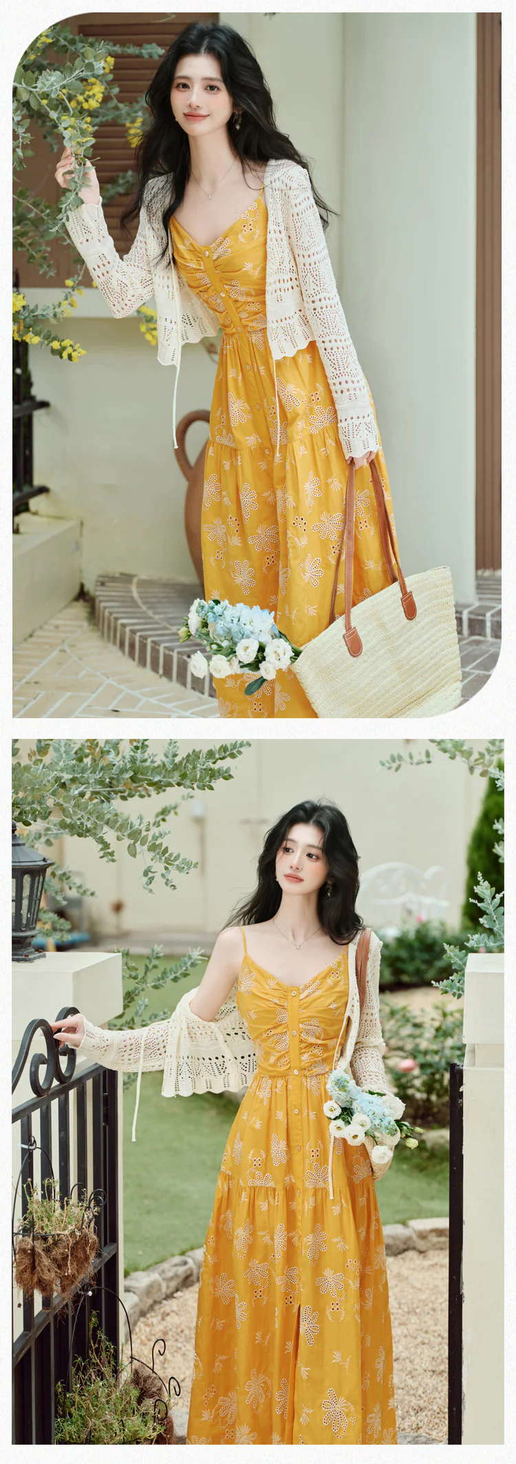 Chic-Boho-Yellow-Embroidery-Spaghetti-Strap-Dress-with-Crochet-Cardigan-Set13