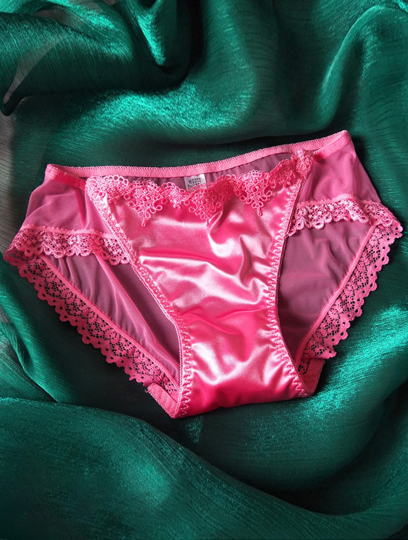 Elastic Satin Smooth Mid-Waist Embroidery Underwear Panties01