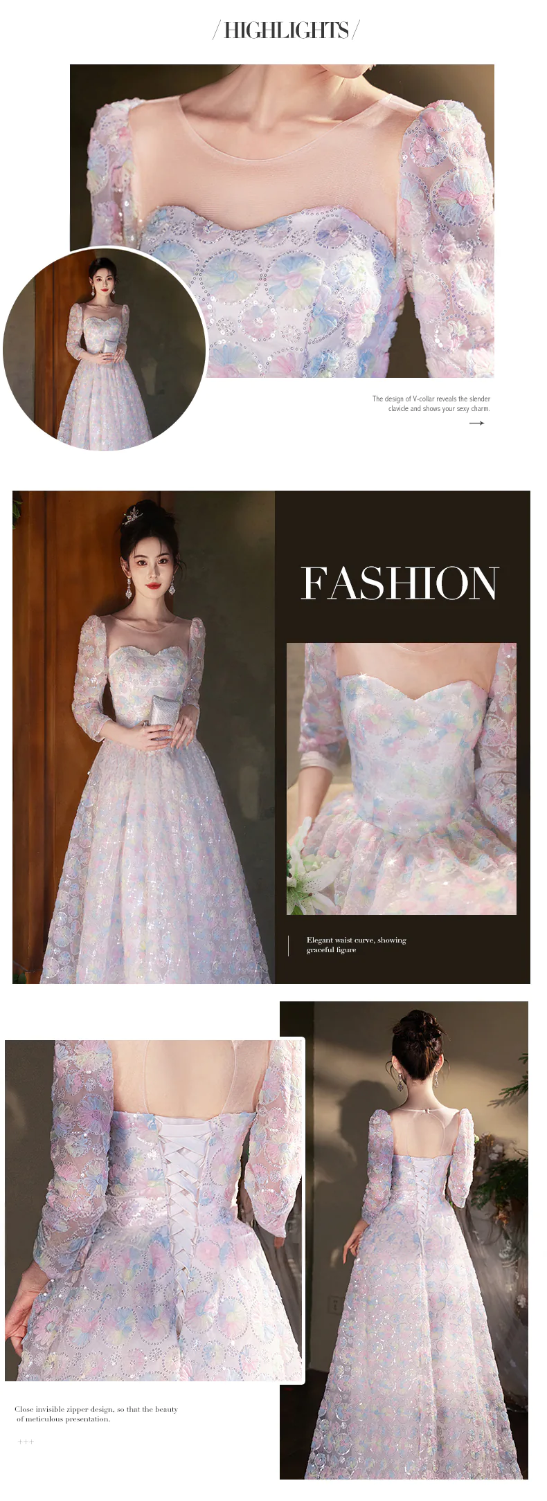 Fairy-Colorful-Princess-Round-Tulle-Neck-34-Sleeve-Evening-Dress-Ball-Gown09