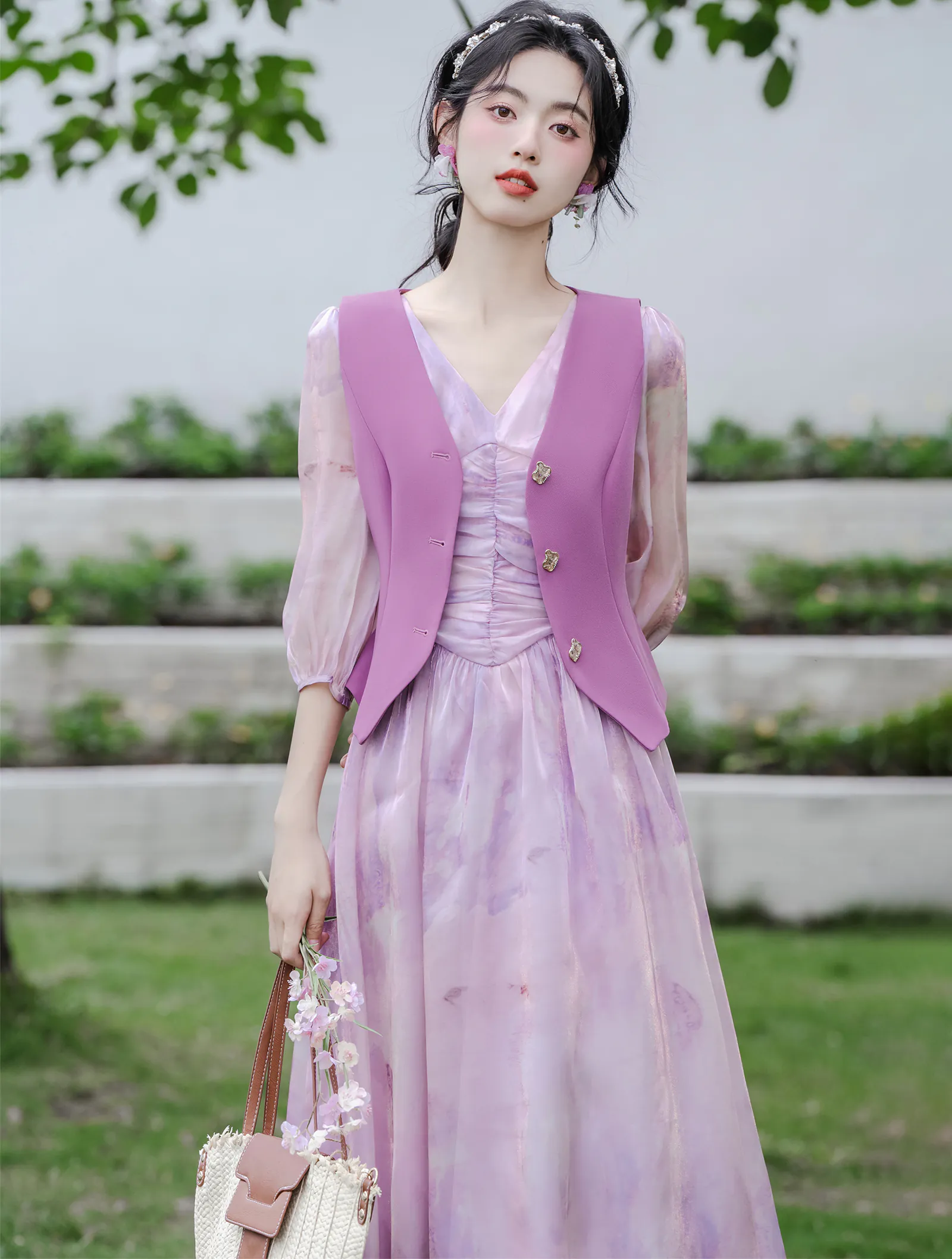 Fairy Gentle Purple Vest with Thin Chiffon Summer Casual Dress Suit02