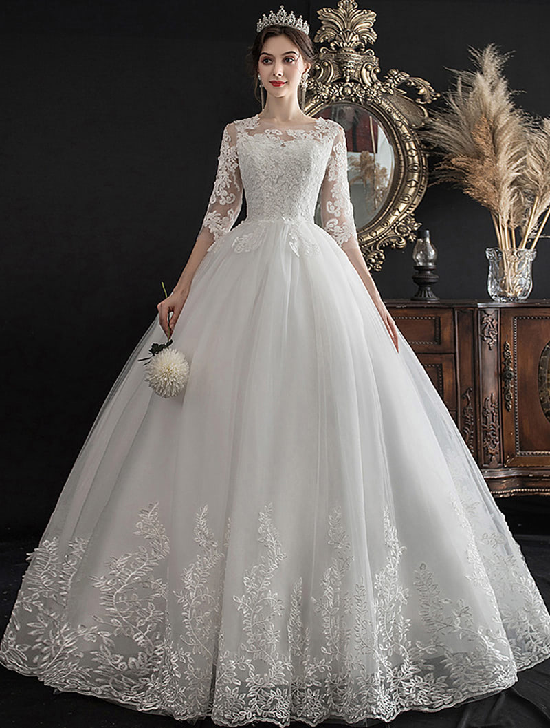 Fairy Off Shoulder Half Sleeve Lace White Wedding Dress Plus Size01