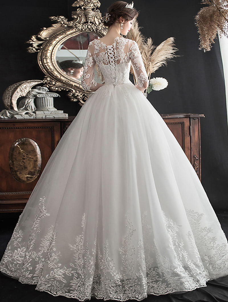 Fairy Off Shoulder Half Sleeve Lace White Wedding Dress Plus Size05