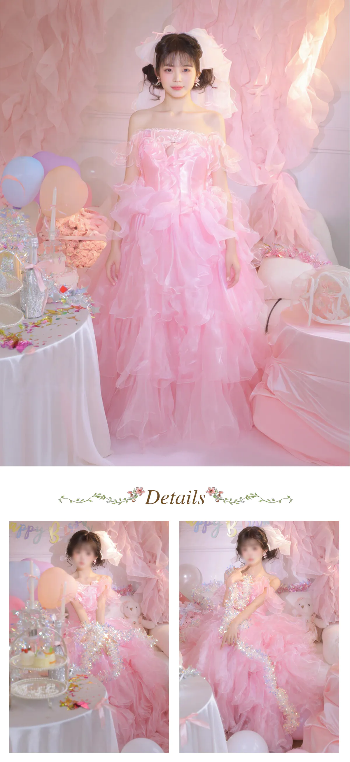Fairy Pastel Pink Off Shoulder Ruffle Layer Tiered Skirt Ball Gown Party Dress07