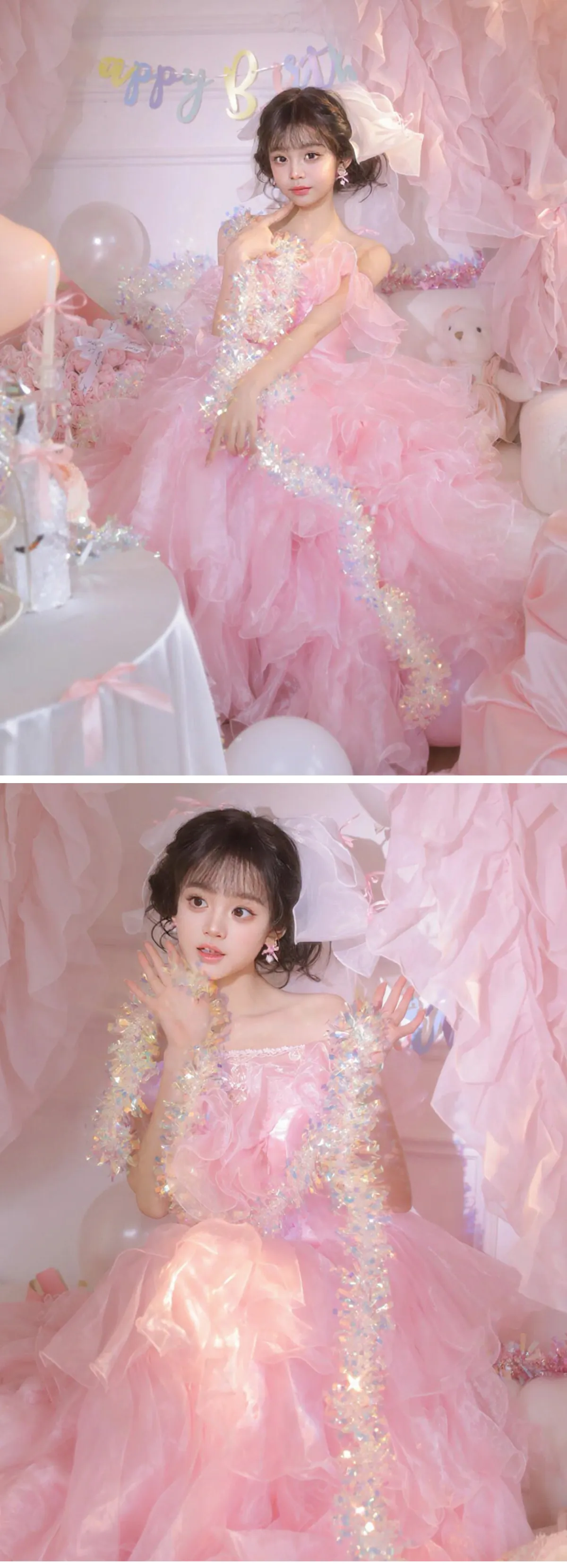 Fairy Pastel Pink Off Shoulder Ruffle Layer Tiered Skirt Ball Gown Party Dress09