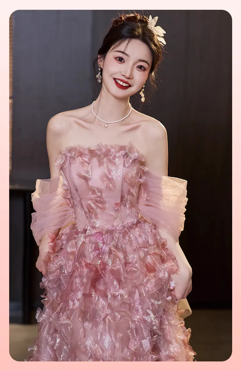 petal pink princess dress Pink Lace Wedding Dress, Fairytale Blush Dusty Pink Gown Princess Style
