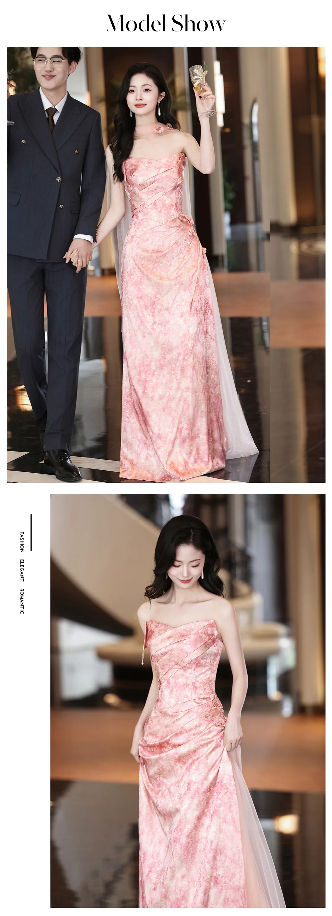 Gentle-Pretty-Peach-Pink-Floral-Blossom-Strapless-Formal-Gown-Evening-Dress10