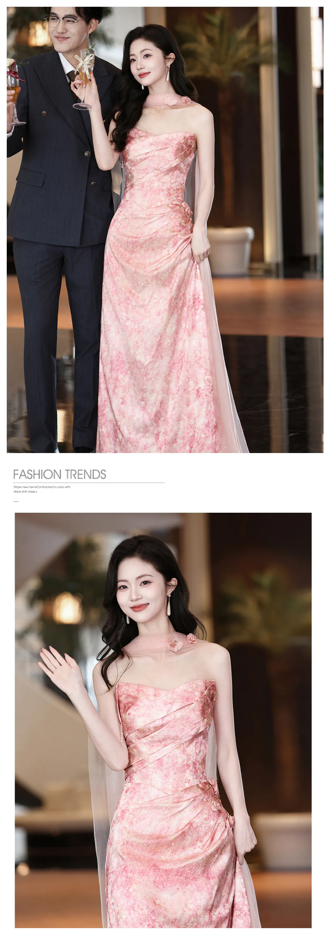 Gentle-Pretty-Peach-Pink-Floral-Blossom-Strapless-Formal-Gown-Evening-Dress12