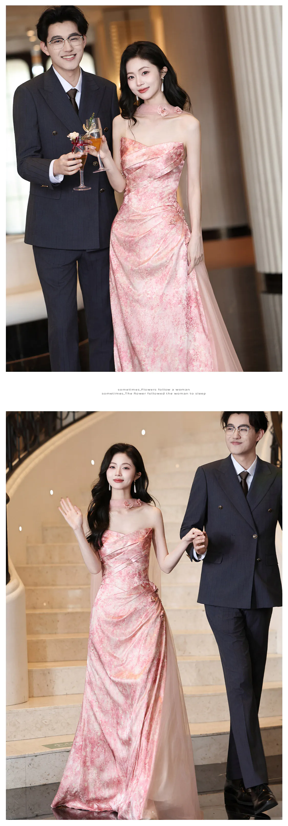 Gentle-Pretty-Peach-Pink-Floral-Blossom-Strapless-Formal-Gown-Evening-Dress13