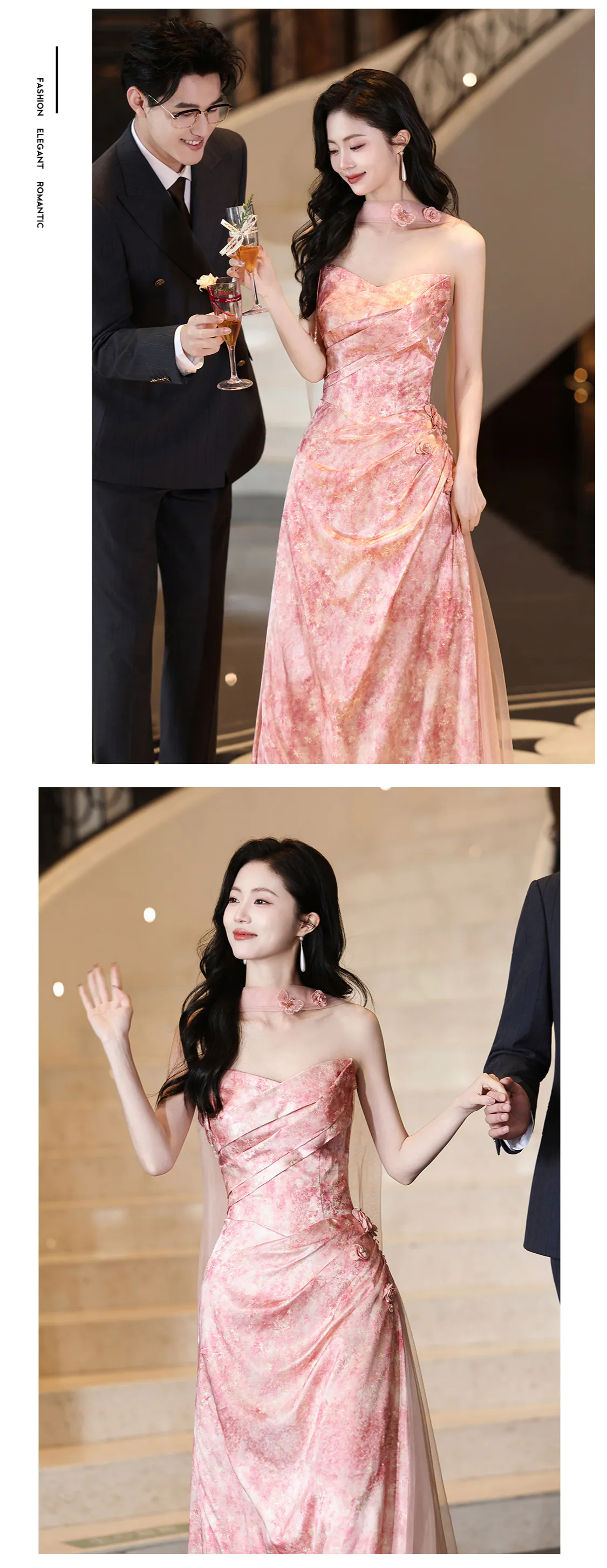 Gentle-Pretty-Peach-Pink-Floral-Blossom-Strapless-Formal-Gown-Evening-Dress14