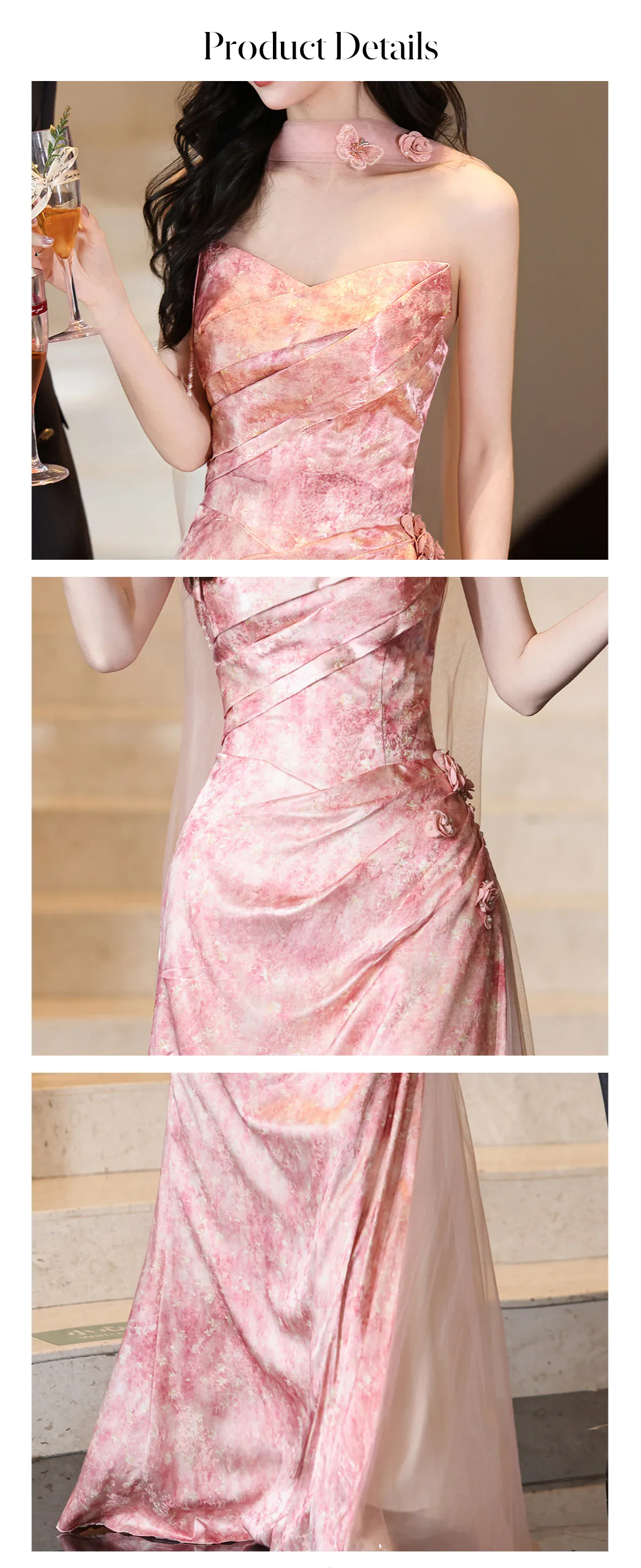 Gentle-Pretty-Peach-Pink-Floral-Blossom-Strapless-Formal-Gown-Evening-Dress16