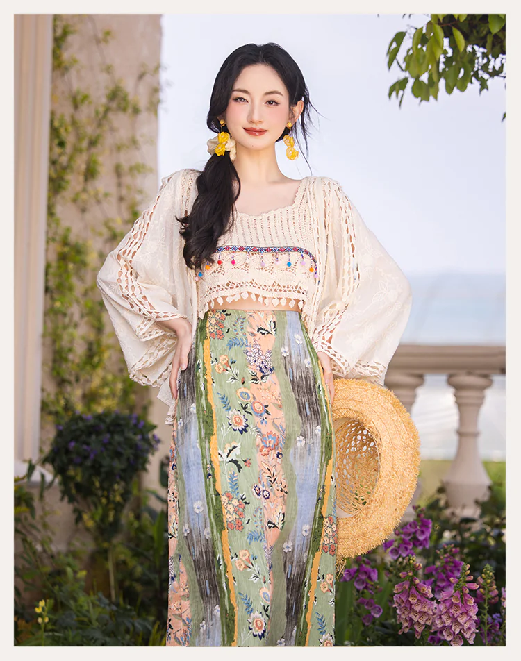 Ladies-Boho-Style-Floral-Casual-Beach-Skirt-with-Long-Sleeves-Knit-Cardigan07