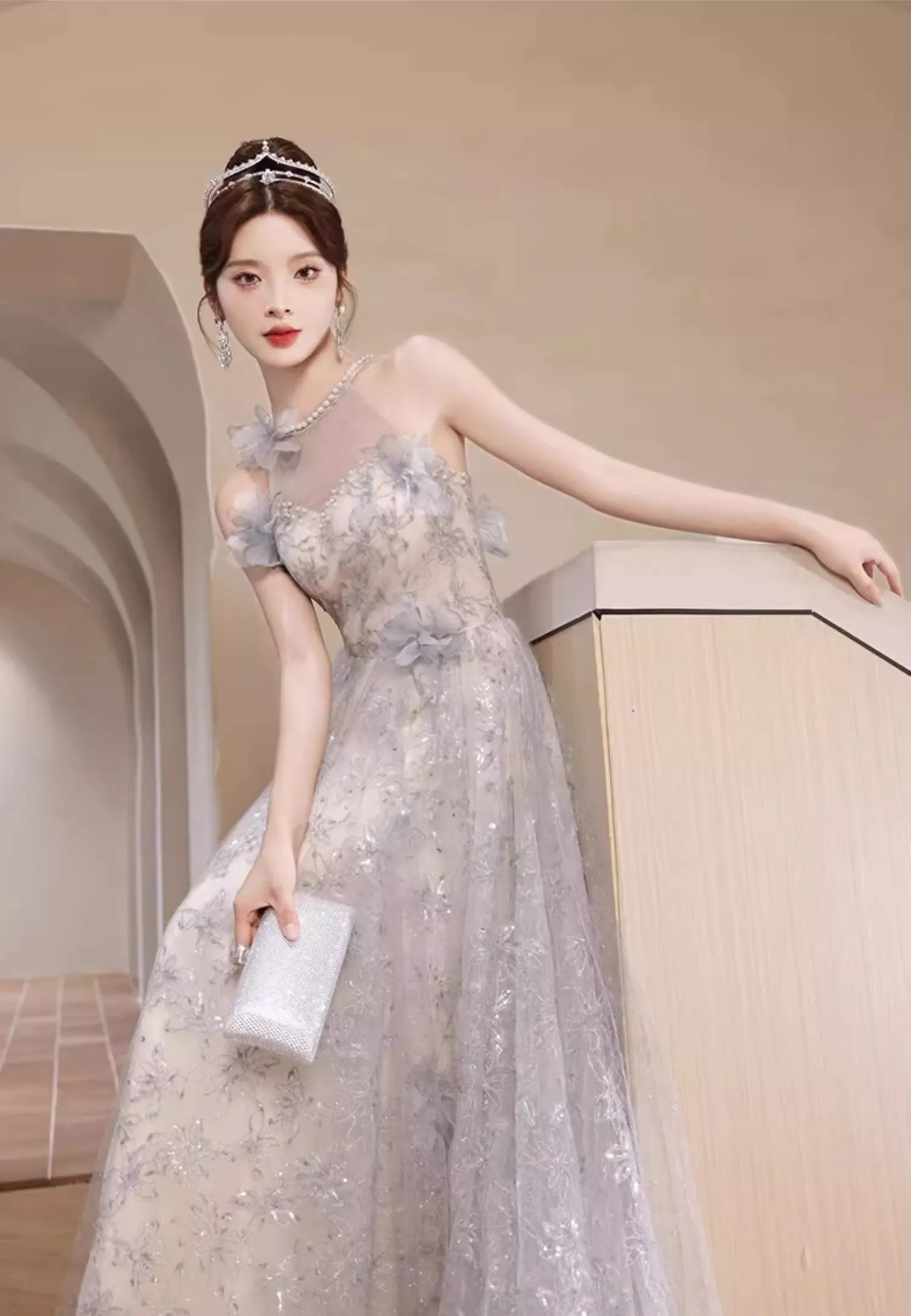 Ladies-Modest-Grey-Halter-Neck-Floral-Chiffon-Evening-Long-Dress13