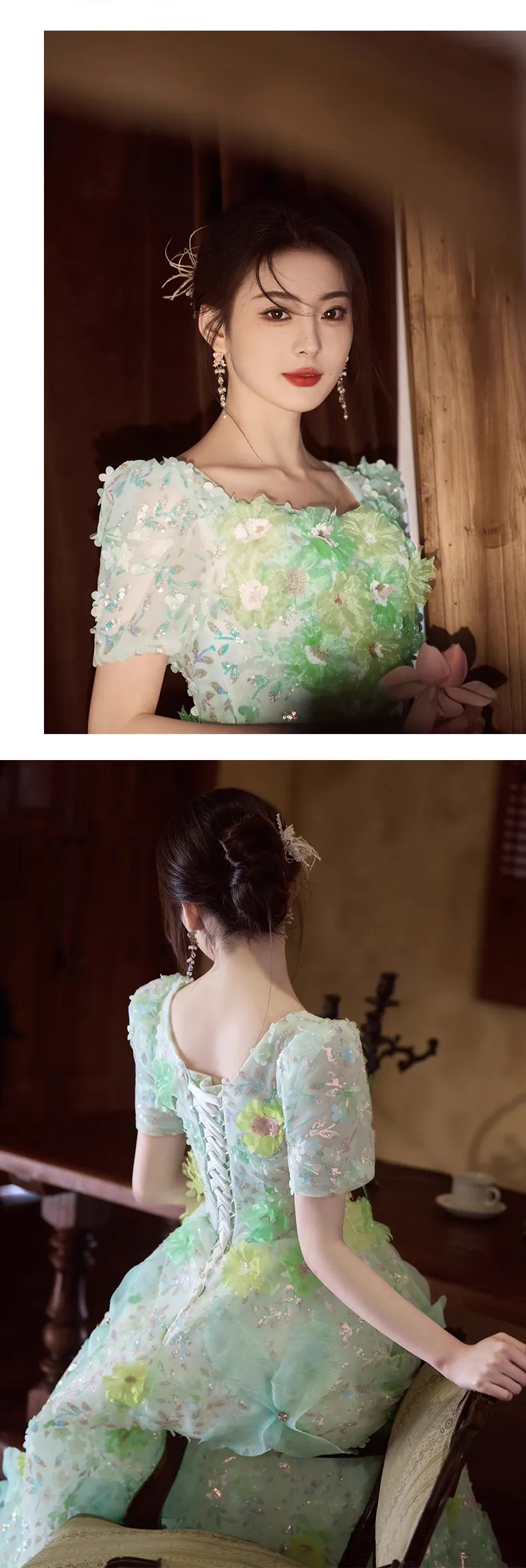 Light-Teal-Green-Square-Neck-Short-Sleeve-Floral-Sequins-Ball-Gown12