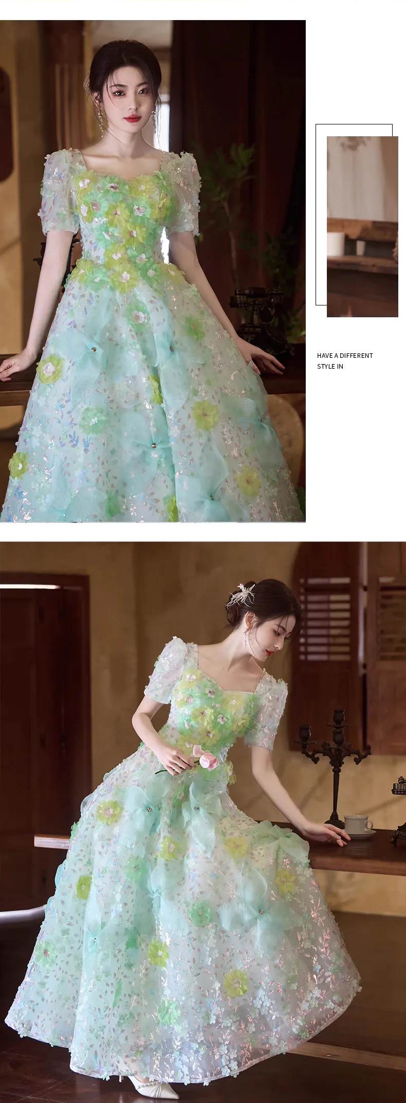 Light-Teal-Green-Square-Neck-Short-Sleeve-Floral-Sequins-Ball-Gown13