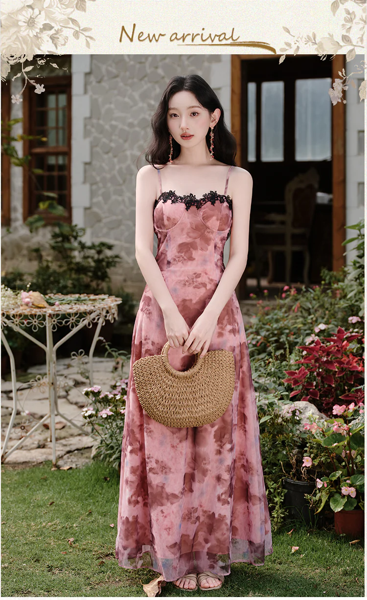 Pink-Tie-Dye-Rose-Floral-Padded-Slip-Dress-with-Black-Lace-Cover-Up-Shawl07