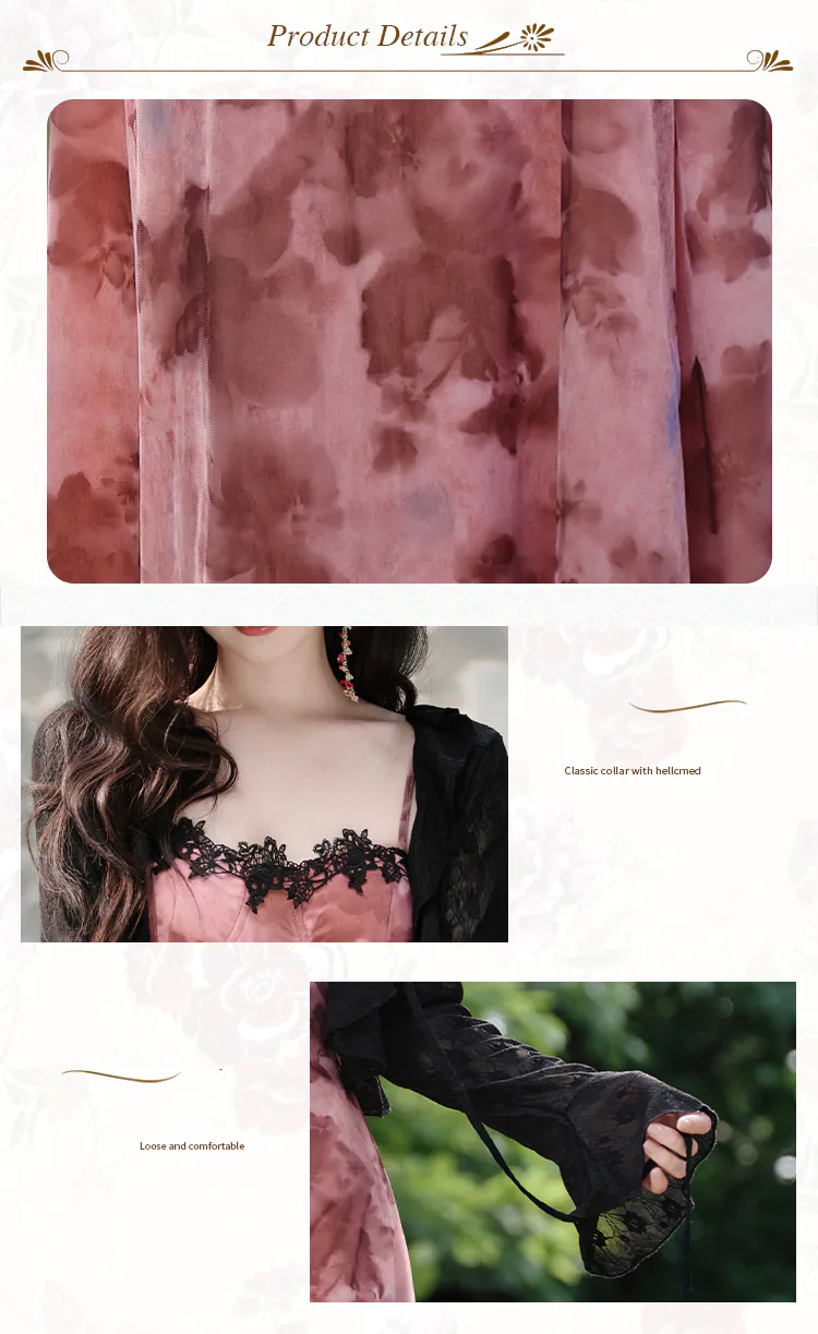 Pink-Tie-Dye-Rose-Floral-Padded-Slip-Dress-with-Black-Lace-Cover-Up-Shawl09