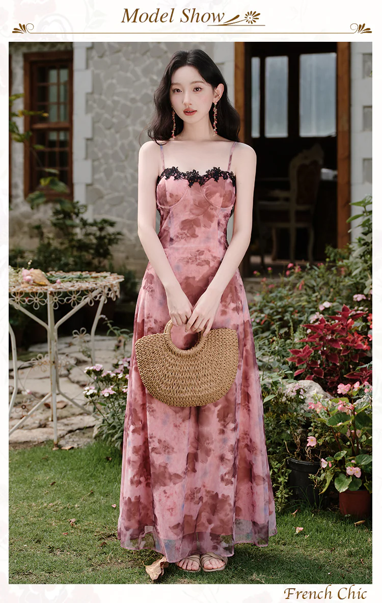 Pink-Tie-Dye-Rose-Floral-Padded-Slip-Dress-with-Black-Lace-Cover-Up-Shawl11