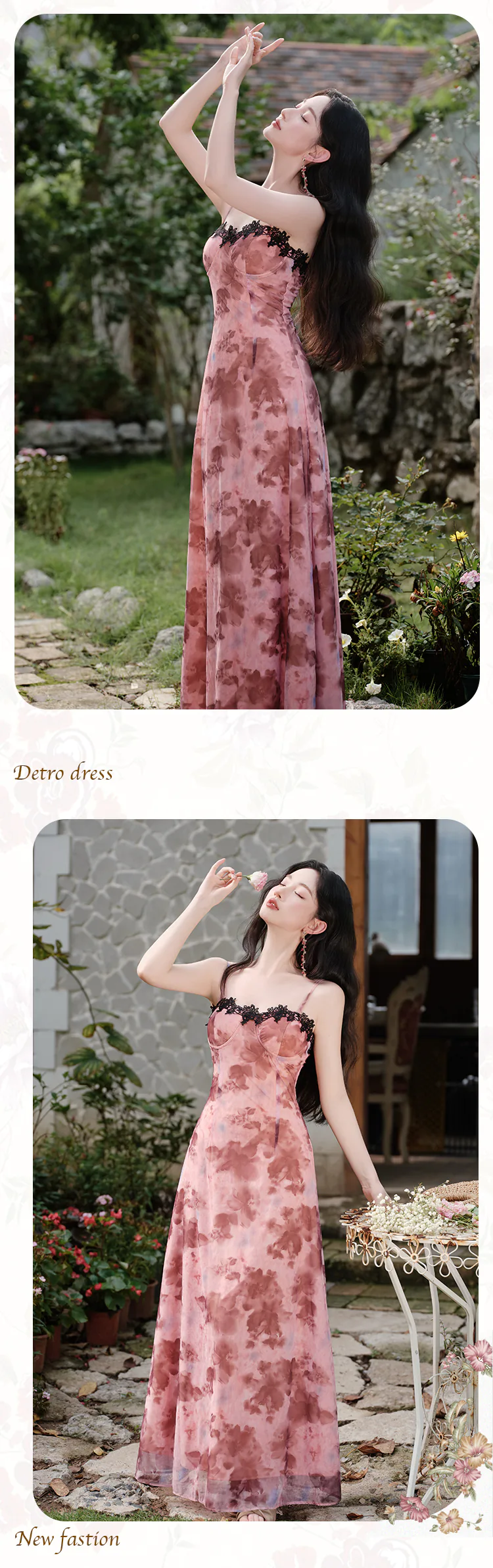 Pink-Tie-Dye-Rose-Floral-Padded-Slip-Dress-with-Black-Lace-Cover-Up-Shawl17