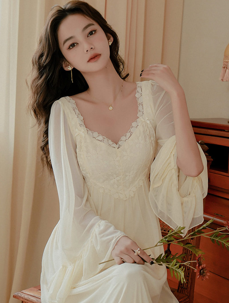 Princess Style Long Tulle Lace Home Casual Dress Pajama Sleepwear02