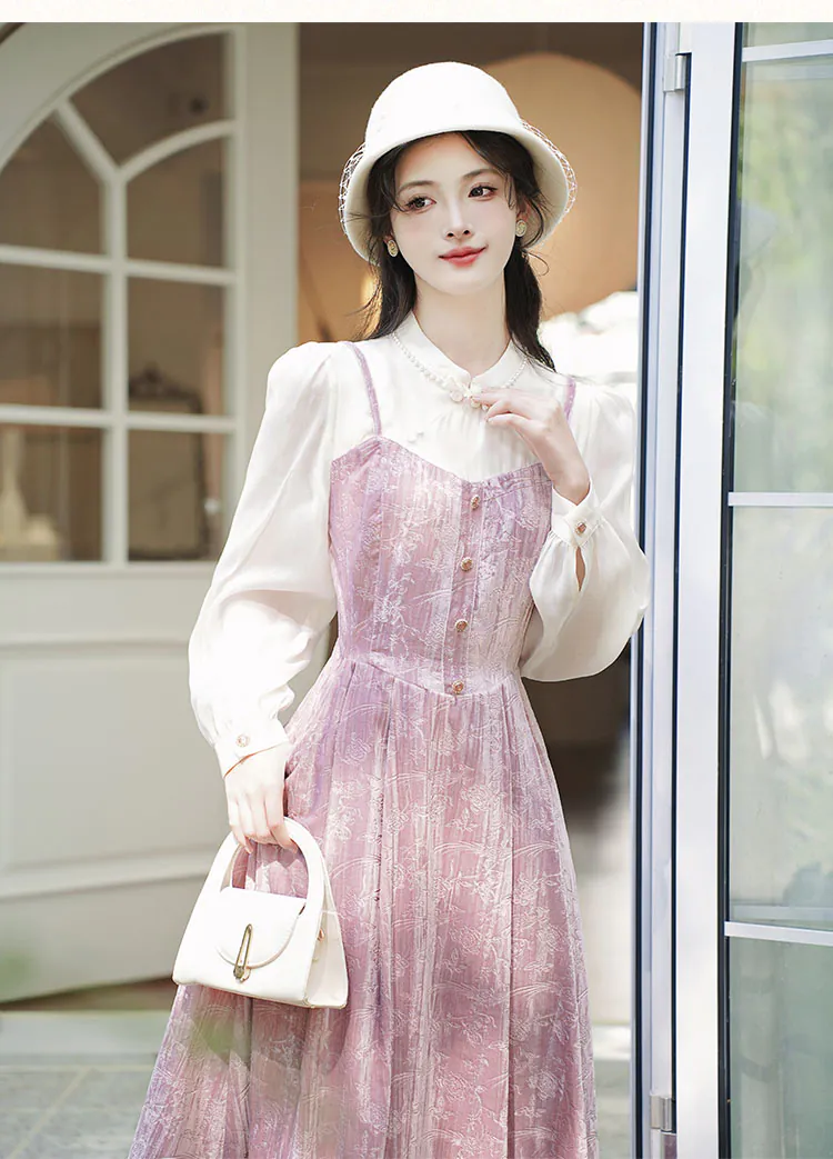 Retro-Pink-Embossed-Velvet-Patchwork-Fake-Two-Piece-Casual-Dress10