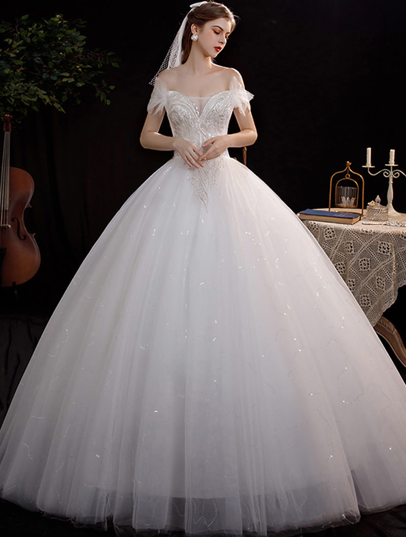Romantic A Line Princess Modern Lace White Wedding Bridal Dress01