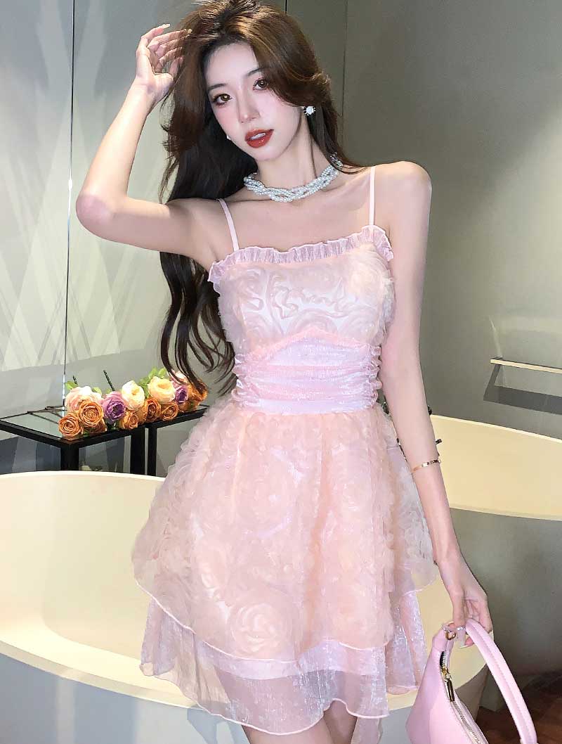 Romantic Sweet Princess Pink Floral Summer Casual Slip Dress01