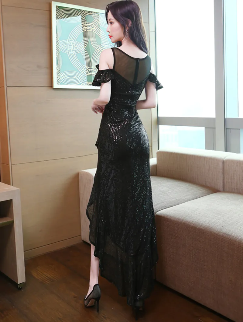 Sexy V neck Sleeveless Sequin Fishtail Pencil Skirt Formal Evening Dress04