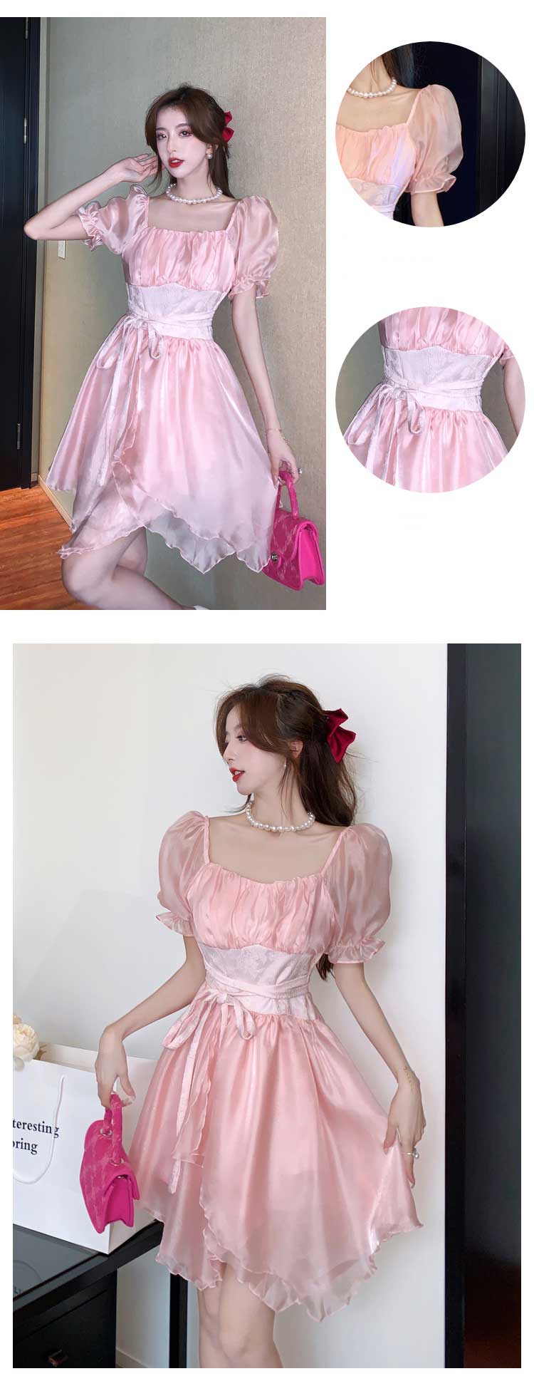 Sweet-Irregular-Skirt-Puffy-Sleeve-Pink-Summer-Beach-Casual-Dress09