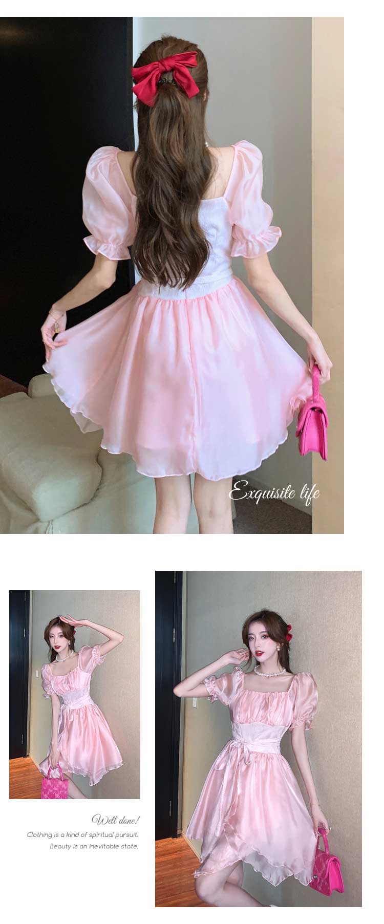Sweet-Irregular-Skirt-Puffy-Sleeve-Pink-Summer-Beach-Casual-Dress10