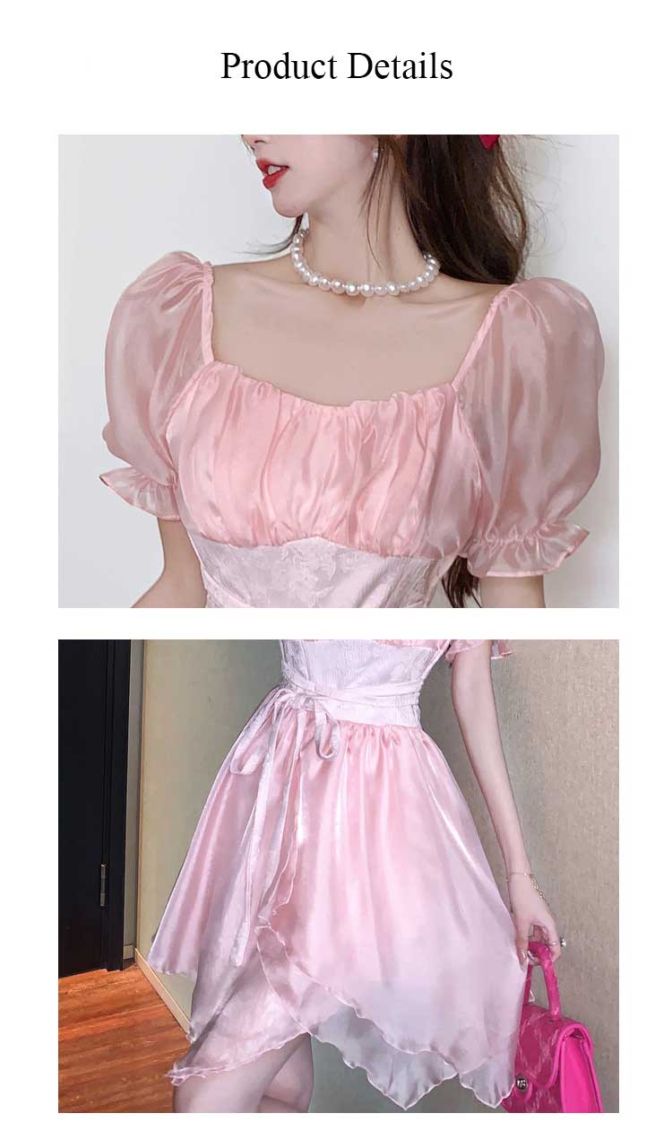 Sweet-Irregular-Skirt-Puffy-Sleeve-Pink-Summer-Beach-Casual-Dress14