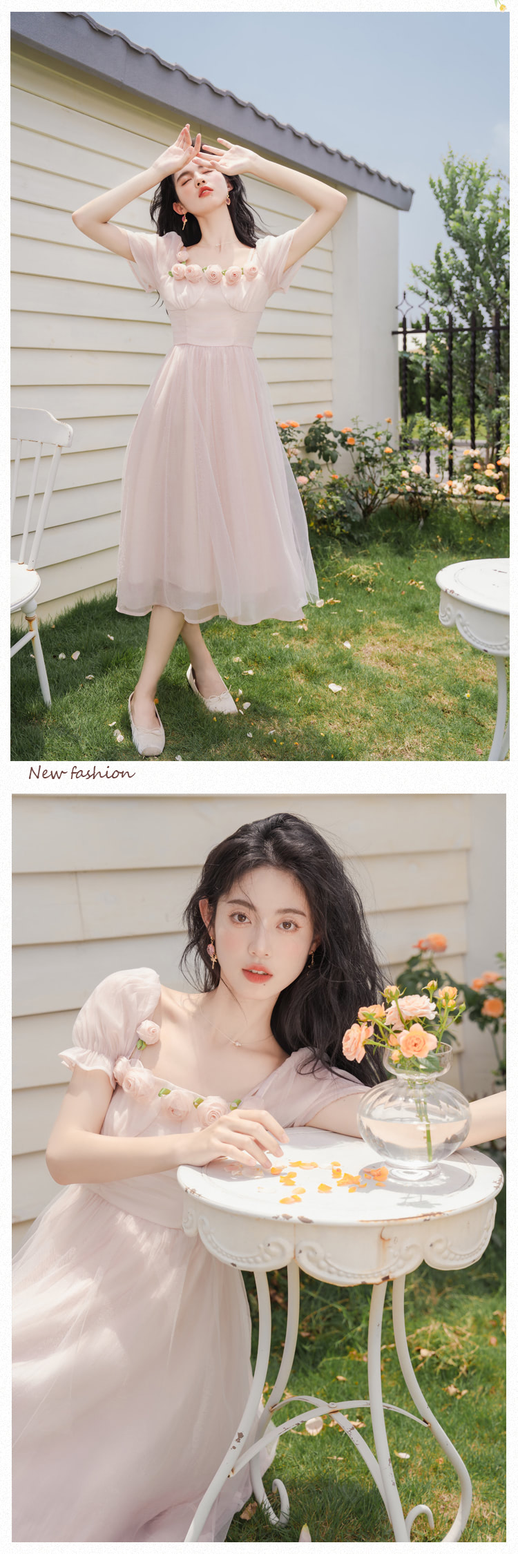 Sweet-Light-Pink-High-Waist-Short-Sleeve-Summer-Casual-Dress12