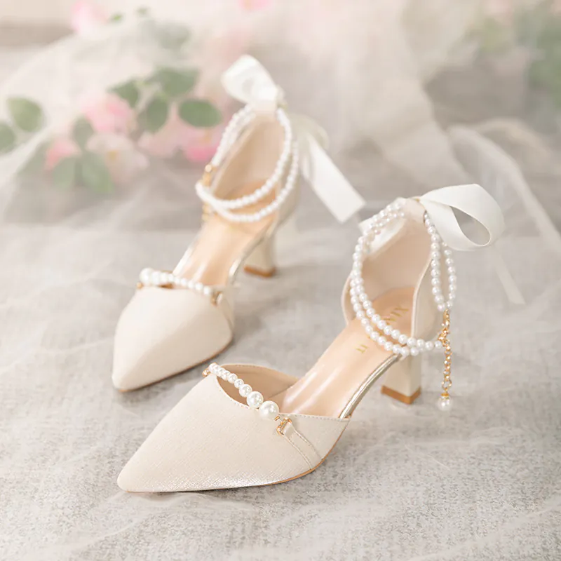 Sweet Pointed Toe Daily Mary Jane Shoes Evening Party Middle Heels01