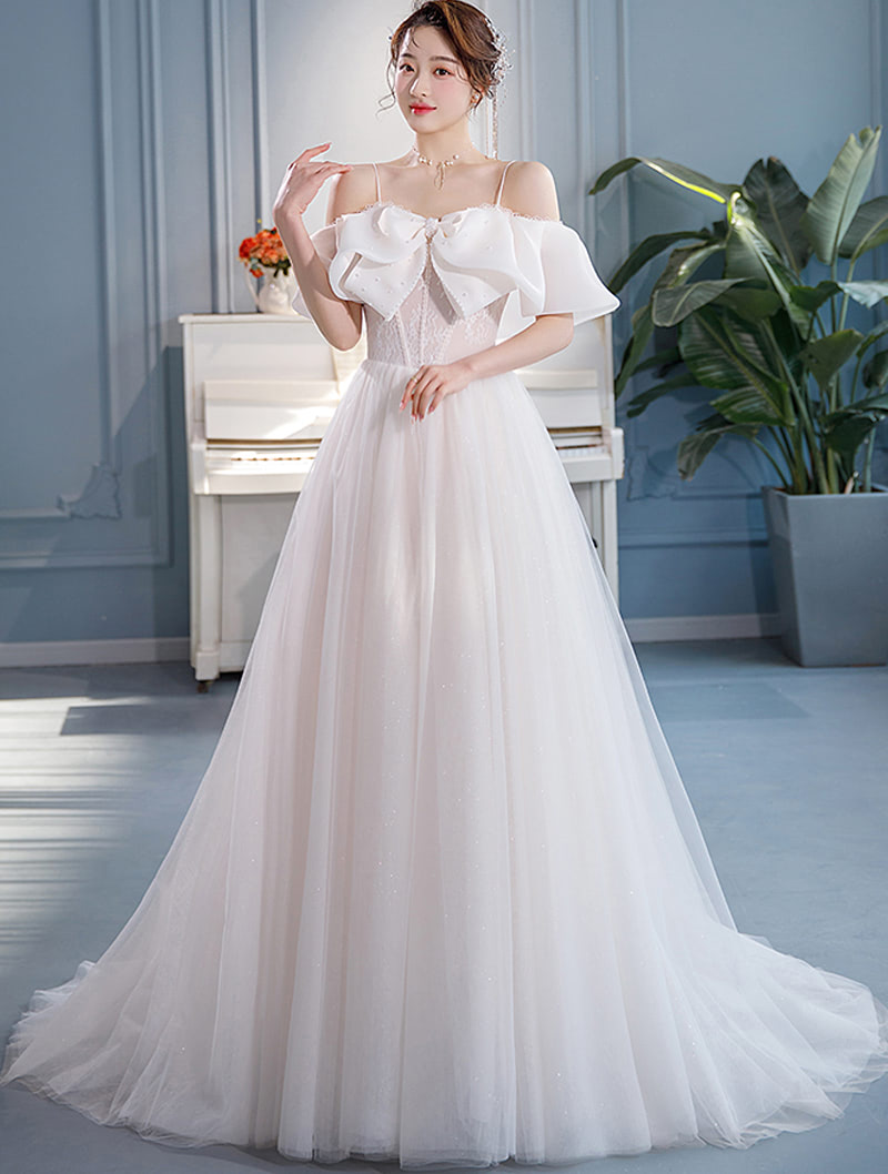 Sweet Style Off Shoulder White Slip Wedding Bridal Maxi Dress01