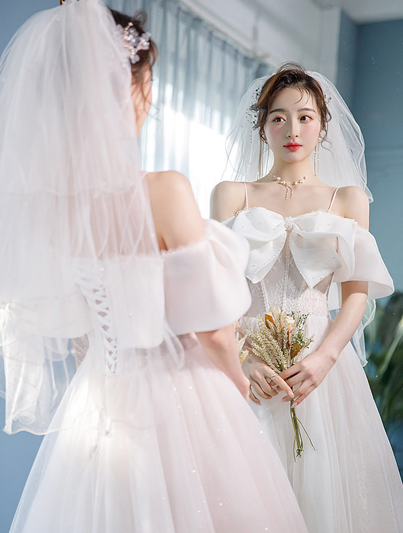 Sweet Style Off Shoulder White Slip Wedding Bridal Maxi Dress02