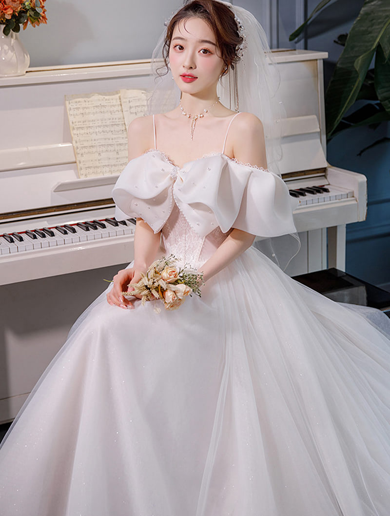 Sweet Style Off Shoulder White Slip Wedding Bridal Maxi Dress03