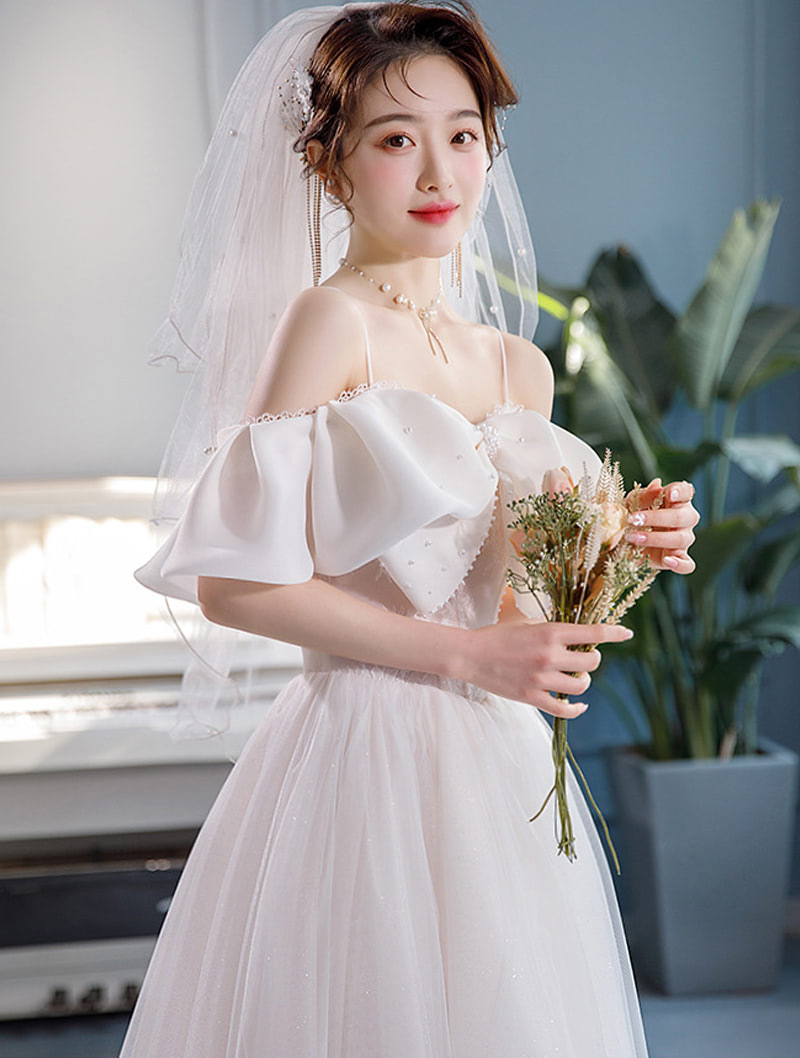 Sweet Style Off Shoulder White Slip Wedding Bridal Maxi Dress04